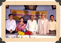 From the left: Mr. Probir Kumar Sen, Secretary of Dr. Siddheswar Sen Memorial Shishu Mandir and Jt. Secretary of S. N. Sen Balika Vidyalaya Degree College, Mrs. Dipasree Sen, Managing Head of S. Sen NTTI and Executive member of S. N. Sen Balika Vidyalaya, Chief Guest- Padmashri Shri Irshad Mirza Ji, Chairman Mirza Group, Mr. Samir Kumar Sen, Director- S. Sen NTTI and Secretary, S. N. Sen Balika Vidyalaya Inter College.