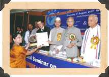 (Award Presenters from left to right) – Mr. Partha Chakrabarthy, CHIEF GUEST Mr. H.E. Mohammad Hoseini (Ambassador of Algeria in India), CHIEF GUEST Dr. Bhishma Narain Singh (Former governor of 7 sta